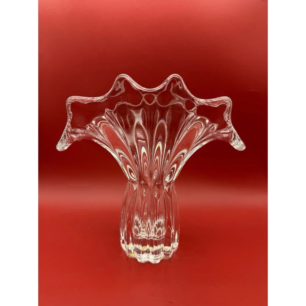 Vintage MCM COFRAC Art Verrier France Crystal Art Glass Vase Heavy Fluted 9